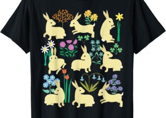 Playful little rabbits (bunnies) among colorful flowers T-Shirt