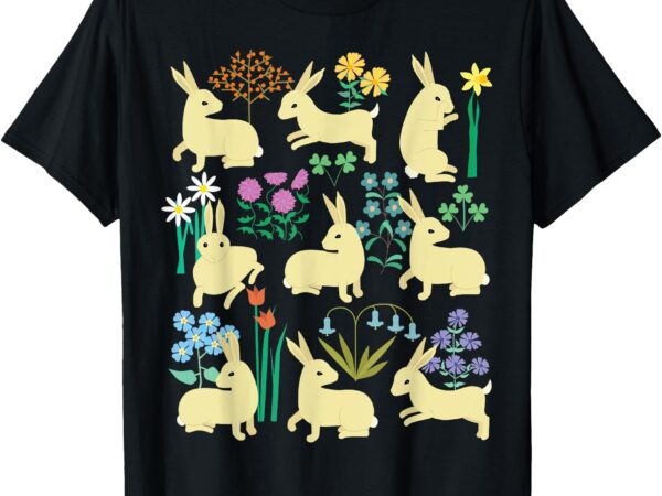 Playful little rabbits (bunnies) among colorful flowers t-shirt