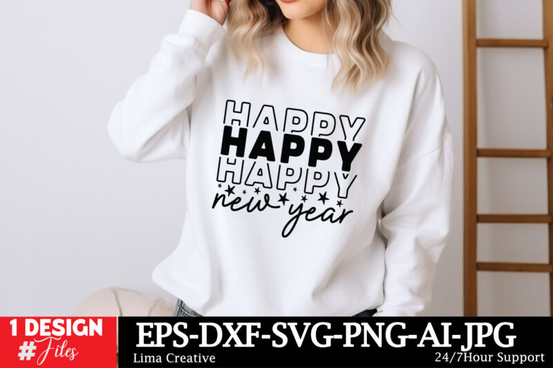 Happy New Year SVG T-shirt Design, Happy New Year SVG Bundle, New Year Svg File, New Year Shirt Design, New Year Outfit Svg, Hand Lettered S