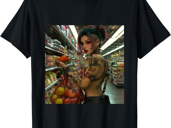 Punk rock girl buying groceries t-shirt