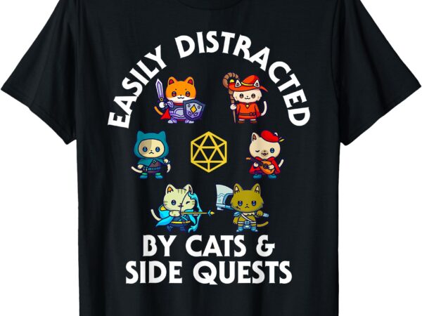 Rpg gamer cats side quests d20 dice nerdy cat men women kids t-shirt