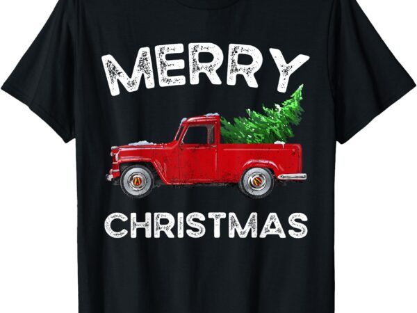 Red vintage wagon tree vacation gift red truck christmas t-shirt