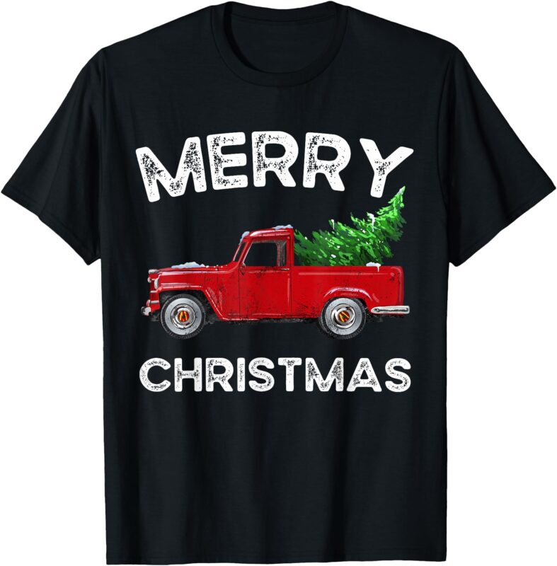 Red Vintage Wagon Tree Vacation Gift Red Truck Christmas T-Shirt