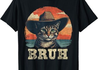 Retro Cat Bruh Meme Cowboy Cat Western Funny Teens Kids T-Shirt