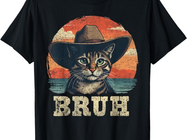 Retro cat bruh meme cowboy cat western funny teens kids t-shirt