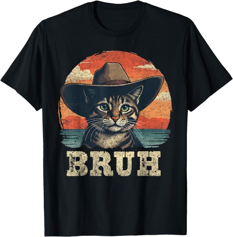 Retro Cat Bruh Meme Cowboy Cat Western Funny Teens Kids T-Shirt