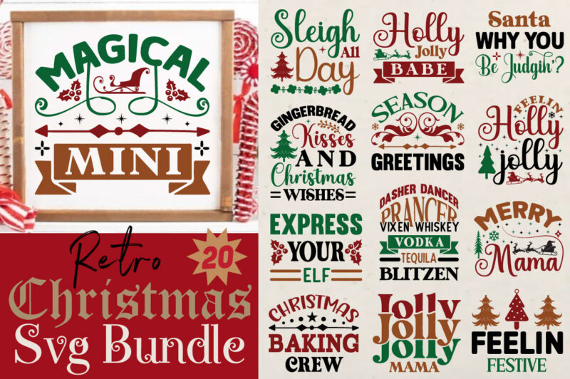 Retro Christmas T-shirt Bundle Retro Christmas Svg Bundle