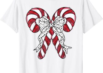 Retro Coquette Bow Candy Cane Christmas Season Women Girl T-Shirt