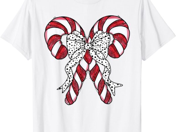 Retro coquette bow candy cane christmas season women girl t-shirt