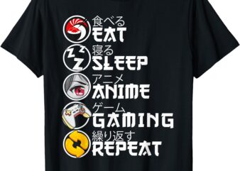 Retro Eat Sleep Anime Gaming Repeat Kawaii Anime Manga Gamer T-Shirt