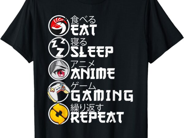 Retro eat sleep anime gaming repeat kawaii anime manga gamer t-shirt