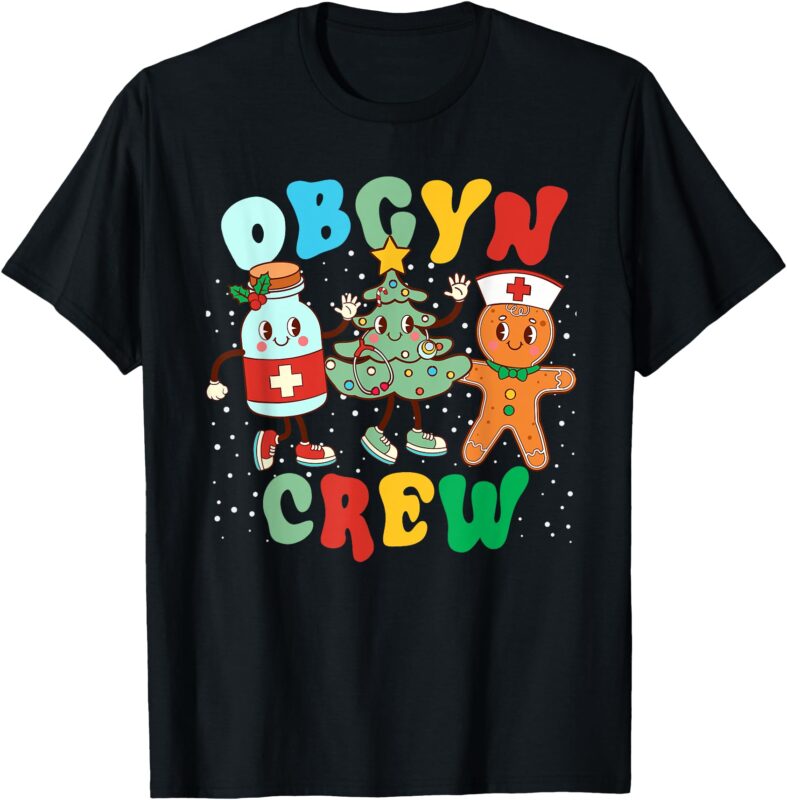 Retro Groovy Obgyn Crew Christmas Tree Latte Drink Ob Gyn T-Shirt