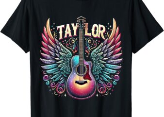 Retro Groovy Taylor First Name Personalized 80’s Pink Girl T-Shirt