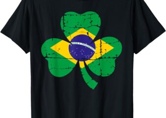 Retro Irish Brazil Flag Ireland Shamrock St Patricks Day T-Shirt