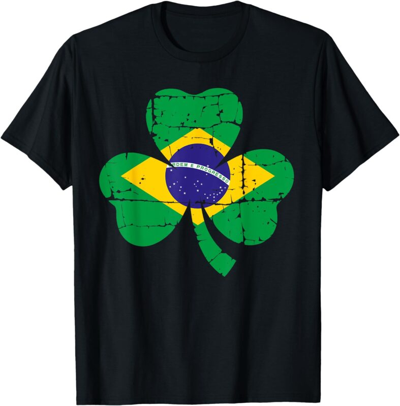 Retro Irish Brazil Flag Ireland Shamrock St Patricks Day T-Shirt