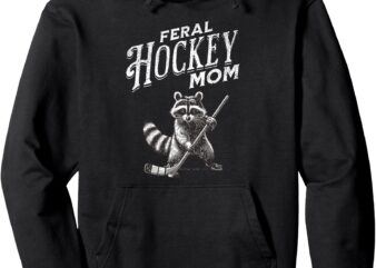 Retro Raccoon Feral Hockey Mom Hockey Player Trash Funny Pullover Hoodie