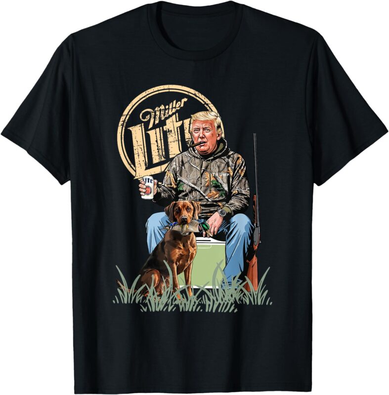 Retro Trump With Dog Fishermen Trump Fishing Hunting Season T-Shirt