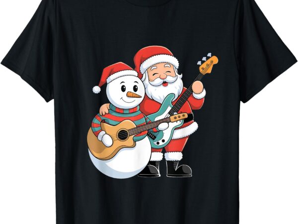 Rock guitar snowman and santa claus playing guitar christmas t-shirt