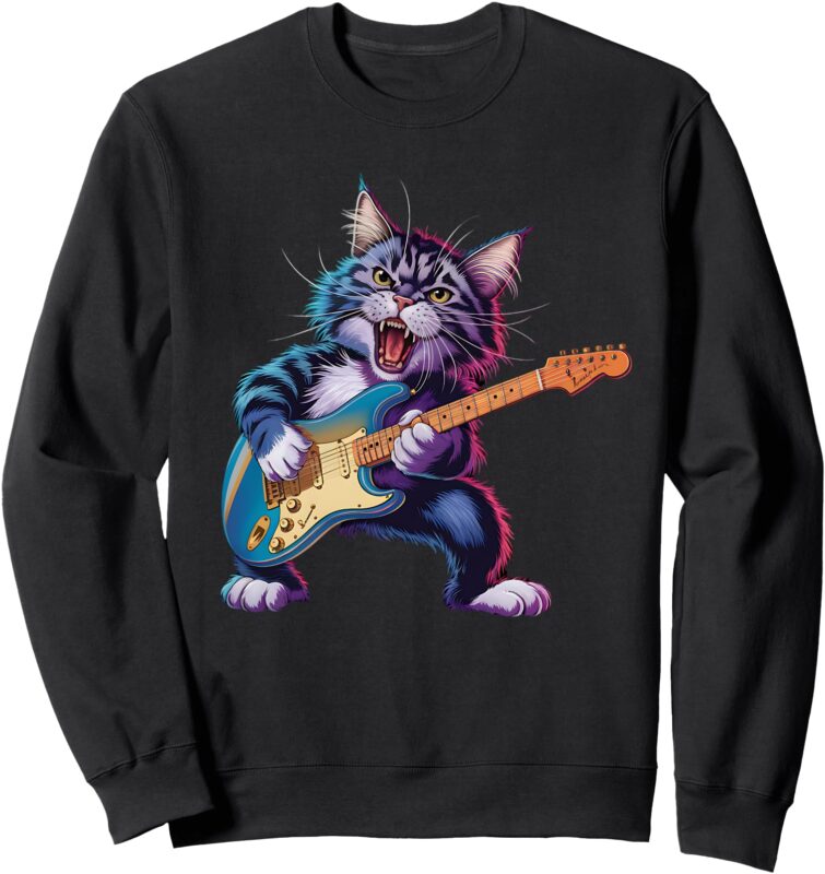 Rock and Roll Cat Guitarist Concert for men-women & kids Sweatshirt