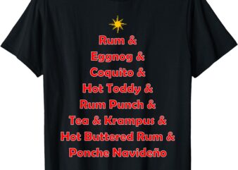 Rum Traveler – Christmas Holiday Drink List (Red Text) T-Shirt