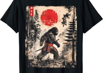 Samurai Bigfoot Japanese Vintage Graphic Ukiyo-e Art Funny T-Shirt