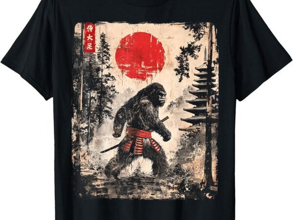 Samurai bigfoot japanese vintage graphic ukiyo-e art funny t-shirt