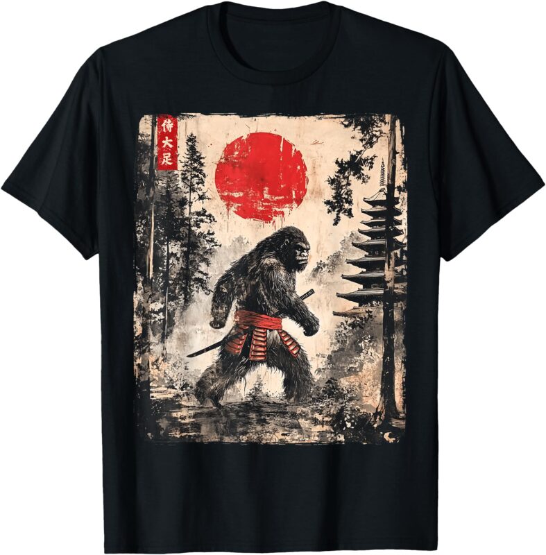 Samurai Bigfoot Japanese Vintage Graphic Ukiyo-e Art Funny T-Shirt