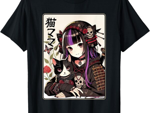 Samurai cat mom woman girls japanese gothic kawaii anime t-shirt