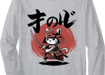 Samurai cat warrior ukiyo japanese anime fans cat lovers long sleeve t-shirt