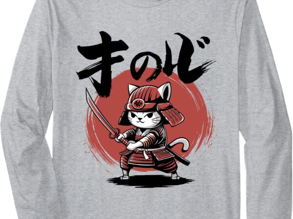 Samurai cat warrior ukiyo japanese anime fans cat lovers long sleeve t-shirt