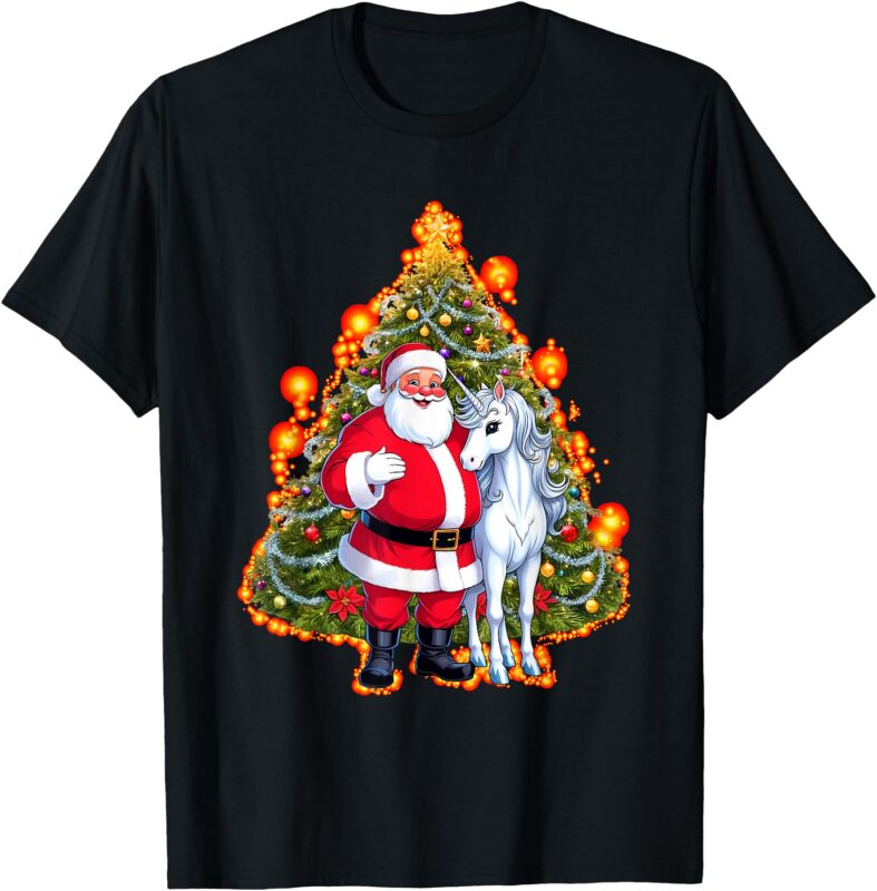 Santa Claus unicorn Christmas sweater Christmas tree T-Shirt