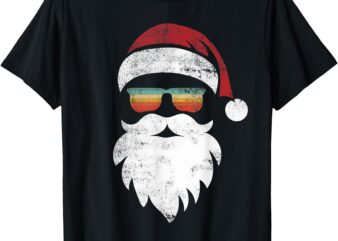 Santa Face Retro Hat Sunglass Christmas Shirts For Mens Boys T-Shirt