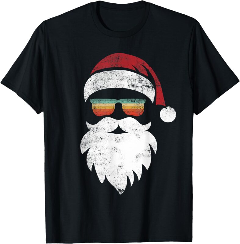 Santa Face Retro Hat Sunglass Christmas Shirts For Mens Boys T-Shirt