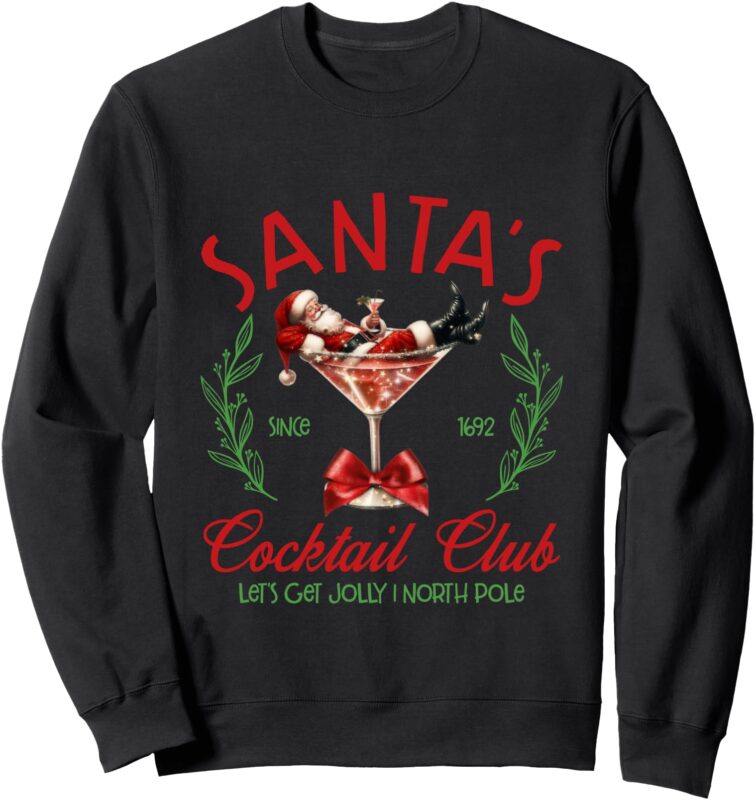 Santa’s Spirit Cocktail Club Funny Christmas Drinking Wine Sweatshirt