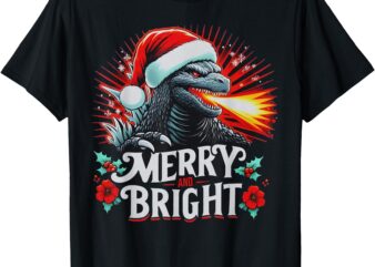 Santazilla Japanese Monster Kaiju Merry and Bright Christmas T-Shirt