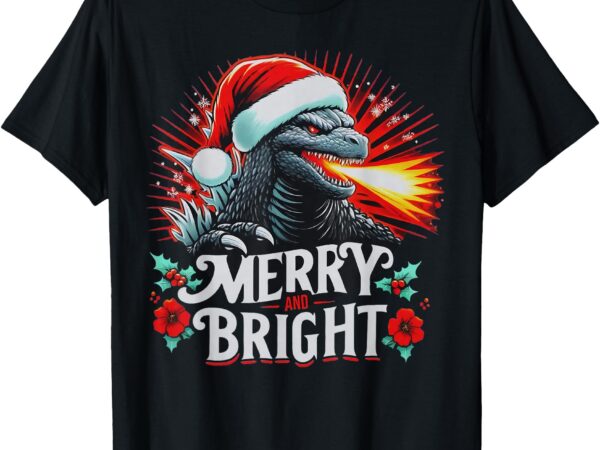 Santazilla japanese monster kaiju merry and bright christmas t-shirt