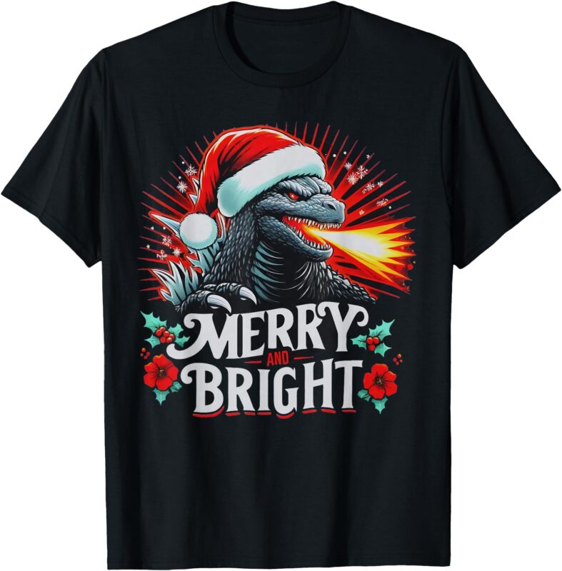 Santazilla Japanese Monster Kaiju Merry and Bright Christmas T-Shirt