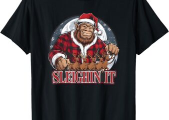 Sasquatch Sleighin It Funny Christmas T-Shirt