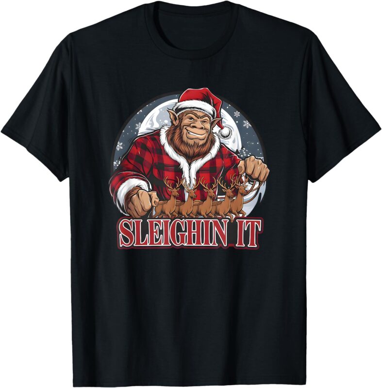 Sasquatch Sleighin It Funny Christmas T-Shirt