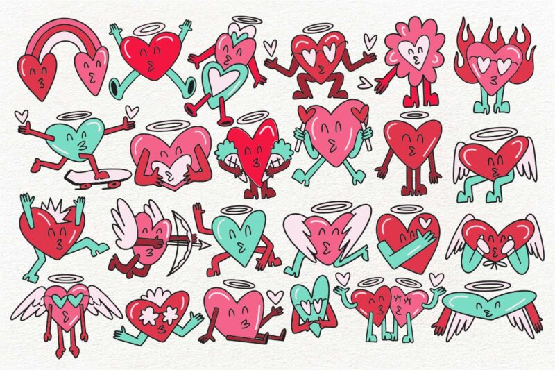 Valentine Heart Cartoon Character Element Bundle