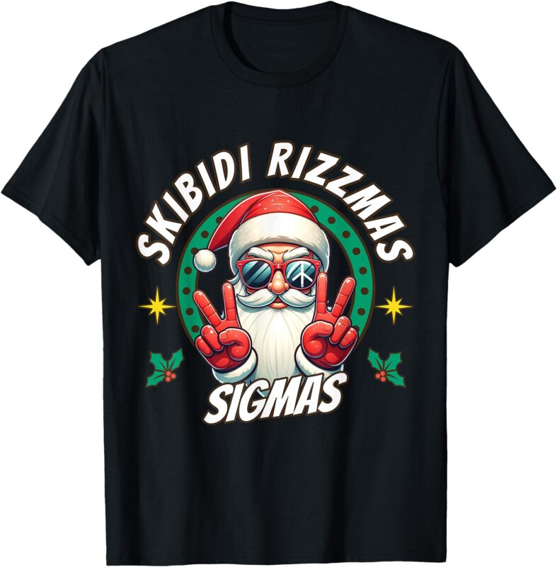 Skibidi Rizzmas Sigmas – Santa Peace Sign T-Shirt