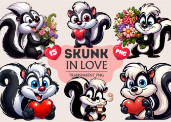 Skunk in love. Valentine’s Day, PNG.