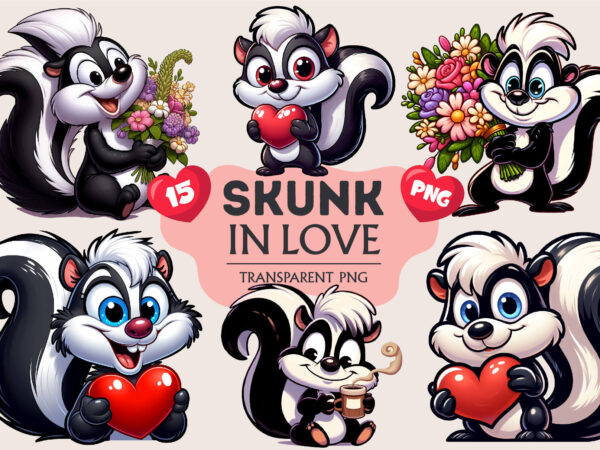 Skunk in love. valentine’s day, png. t shirt template vector