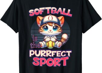 Softball is the Purrfect Sport Cute Kitty Cat Kitten Graphic T-Shirt