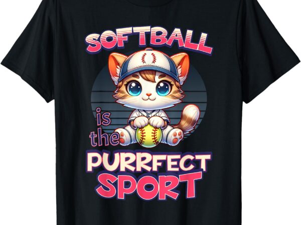 Softball is the purrfect sport cute kitty cat kitten graphic t-shirt