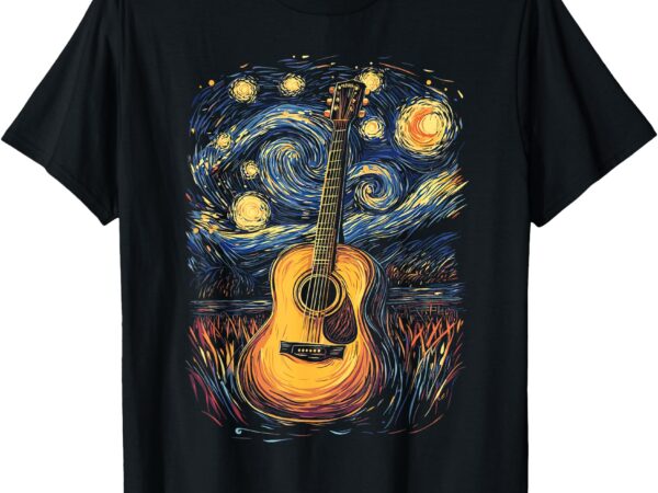 Starry night inspired acoustic guitar t-shirt