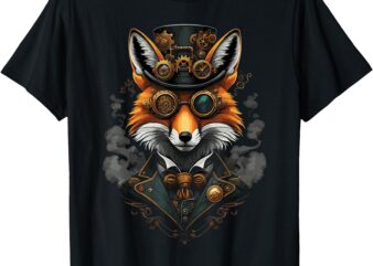 Steampunk Fox with Goggles and Gear Artwork T-Shirt