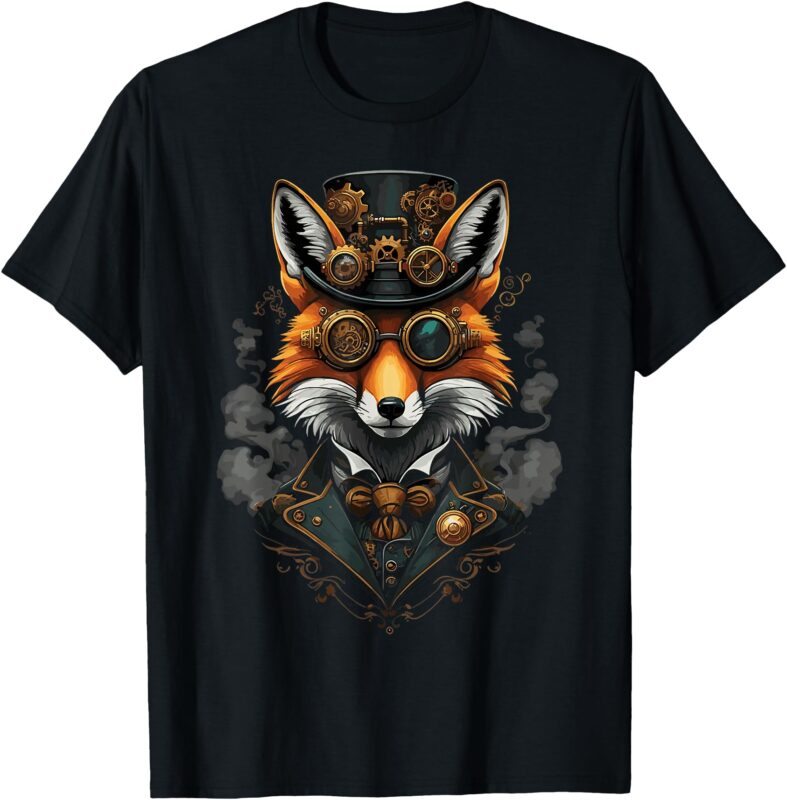 Steampunk Fox with Goggles and Gear Artwork T-Shirt