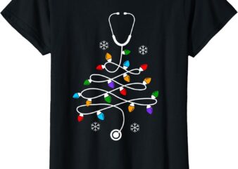 Stethoscope Christmas Tree Lights RN LPN Scrub Nursing Xmas T-Shirt