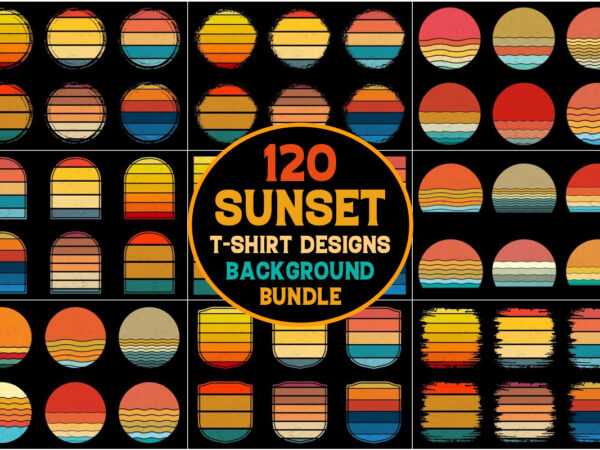 Sunset retro vintage background bundle t shirt template vector